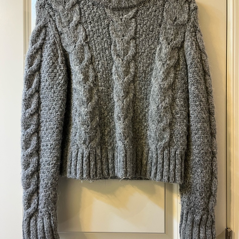 American Eagle Outfitters Gray Cowl Neck Cable Knit Sweater